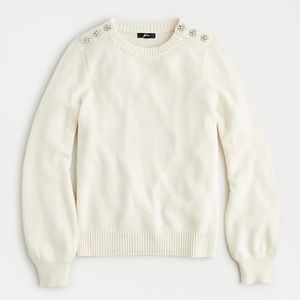 NWT J. Crew Crewneck Sweater with Jeweled Buttons in Natural Ivory Medium